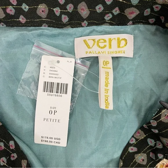 NWT Verb Pallavi Singhee Margot Pleated Maxi Skirt Metallic Mix Print 0 Petite - Picture 8 of 9